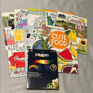 ADVANCED ADULT COLORING BOOKS & 36 Colored Pencils Set Arts Crafts Hobby Fun